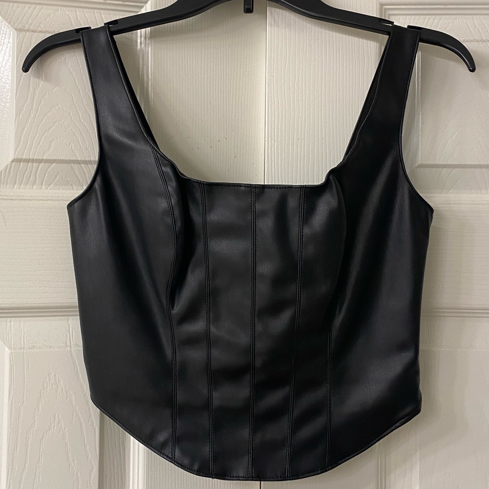Abercrombie & Fitch Black Faux Leather Crop Top